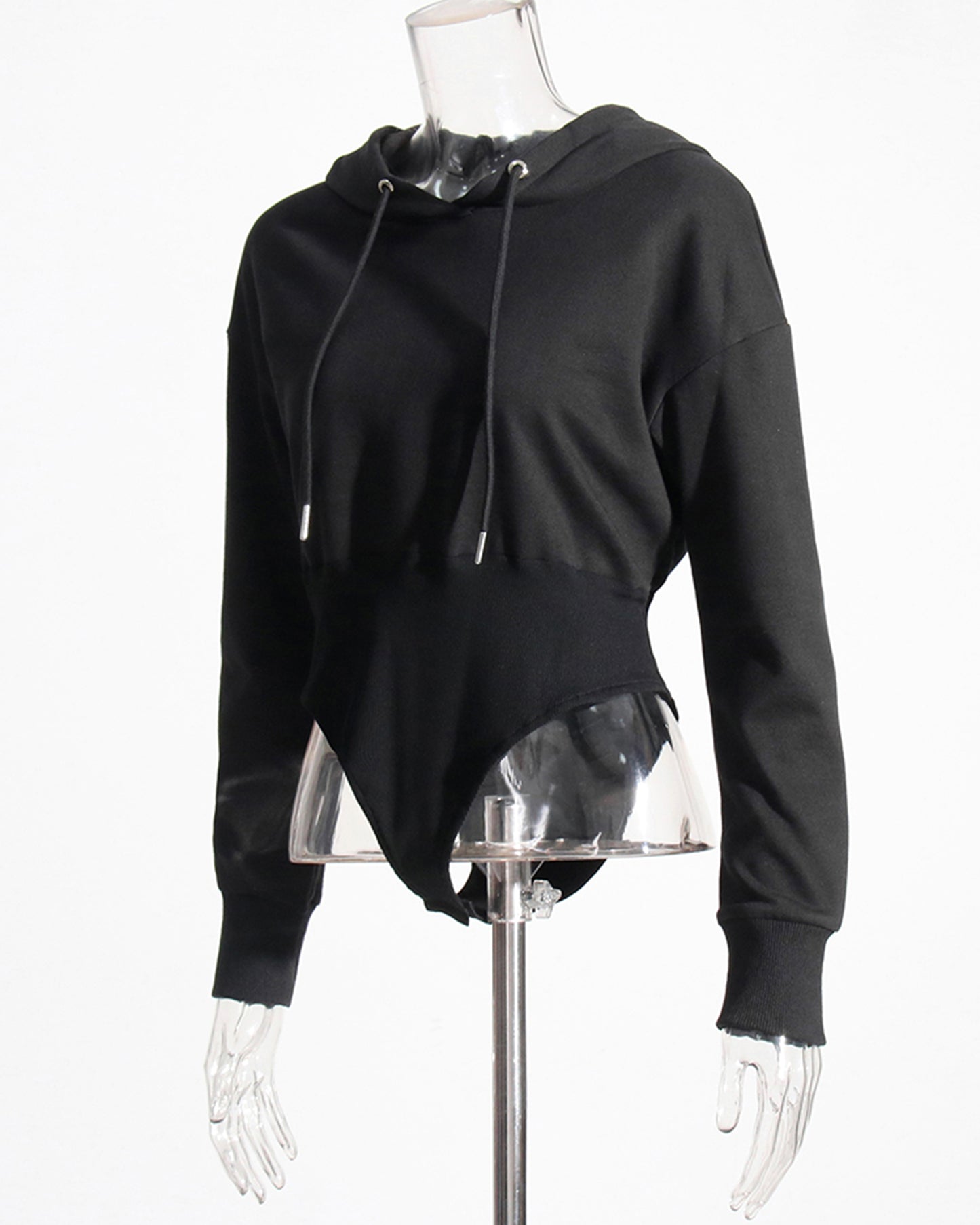 Black Hooded Bodysuit Sweatshirt
