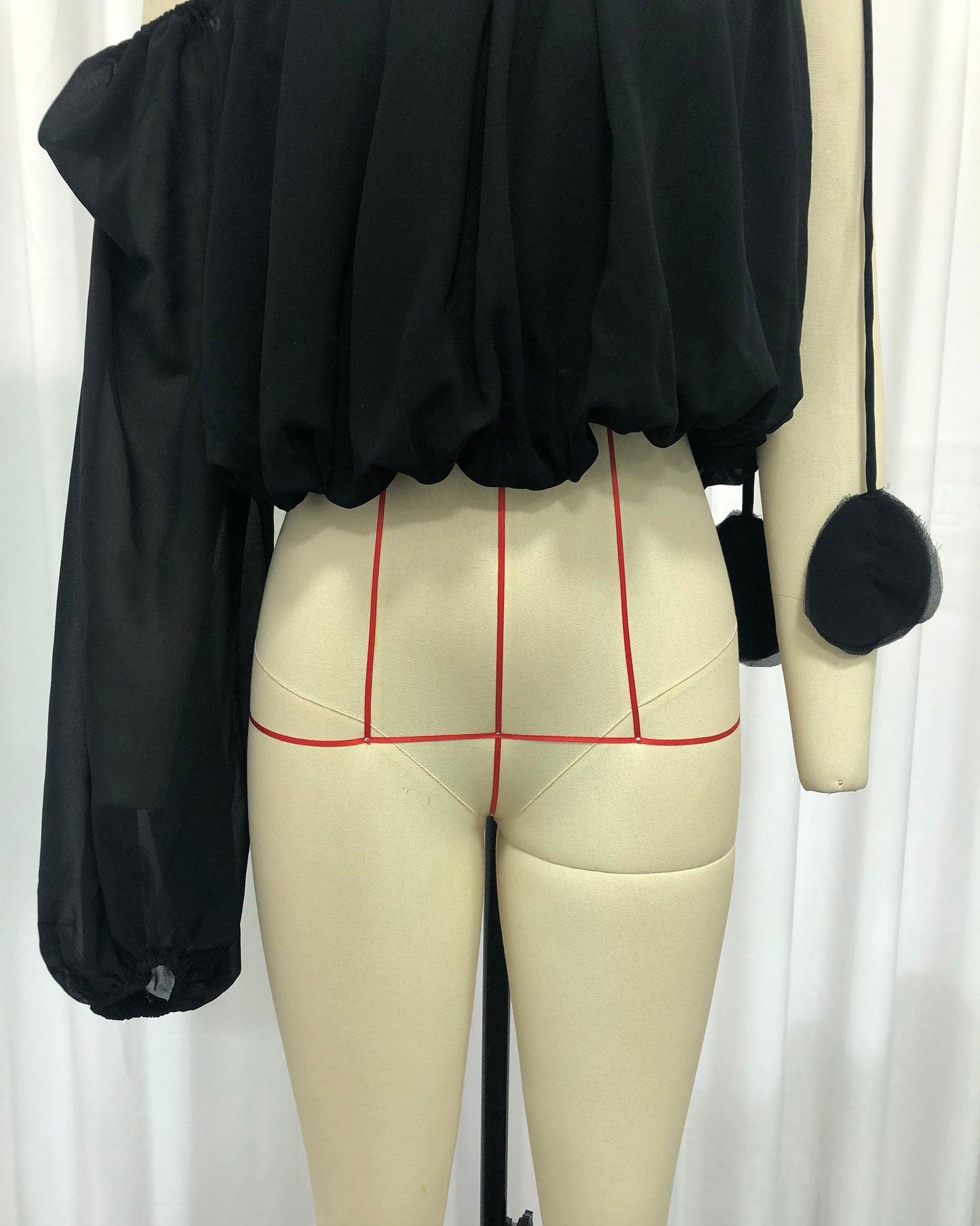 Black Irregular Sleeves Cropped Blouse