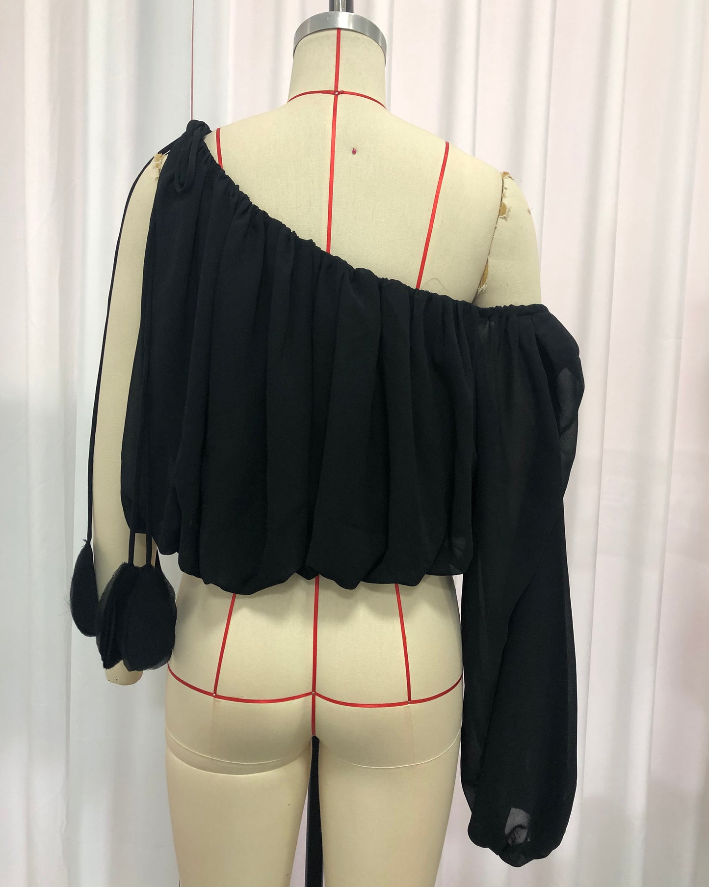Black Irregular Sleeves Cropped Blouse