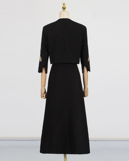 Black Jacket & Embellished Midi Skirt Set