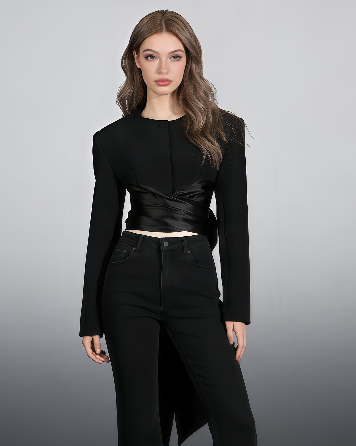 Black Jacket with Back Satin Bow