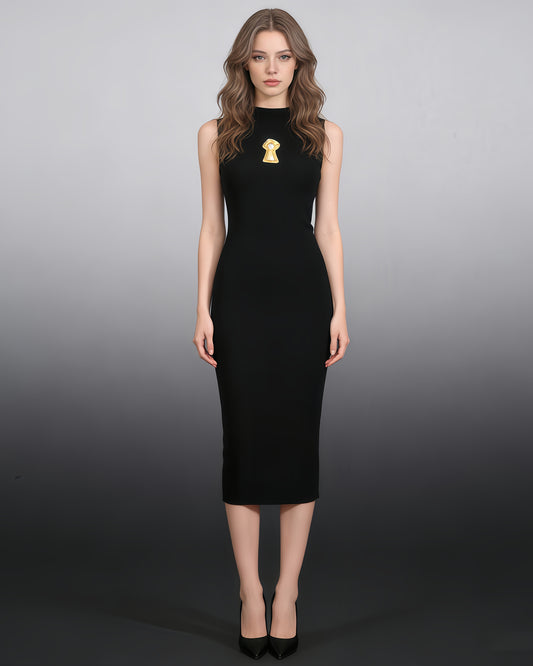 Black Keyhole Sleeveless Knit Dress