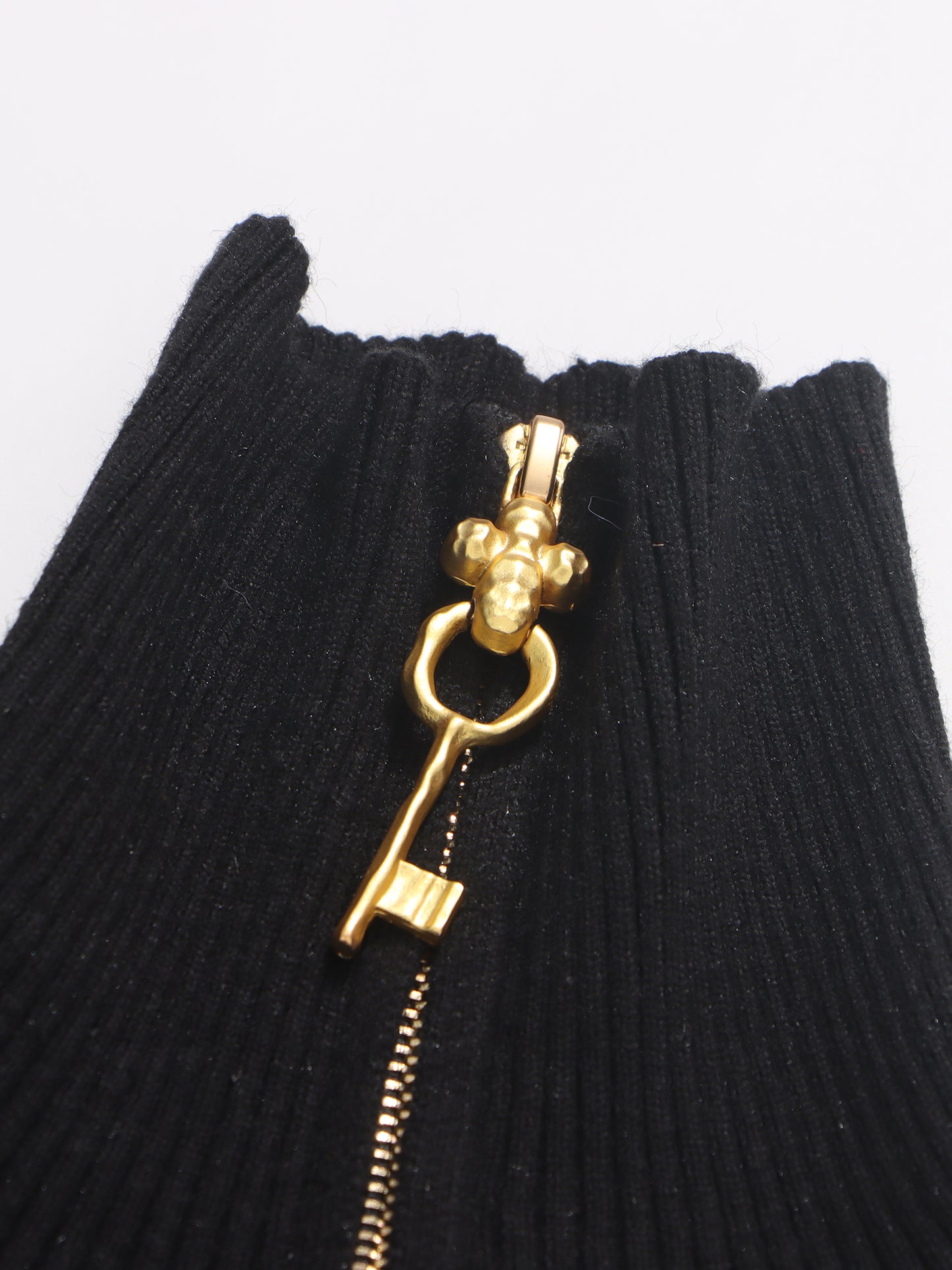 Black Knit Set with Gold Charm & Half-Zip Detailing