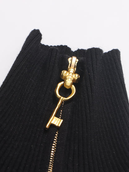 Black Knit Set with Gold Charm & Half-Zip Detailing