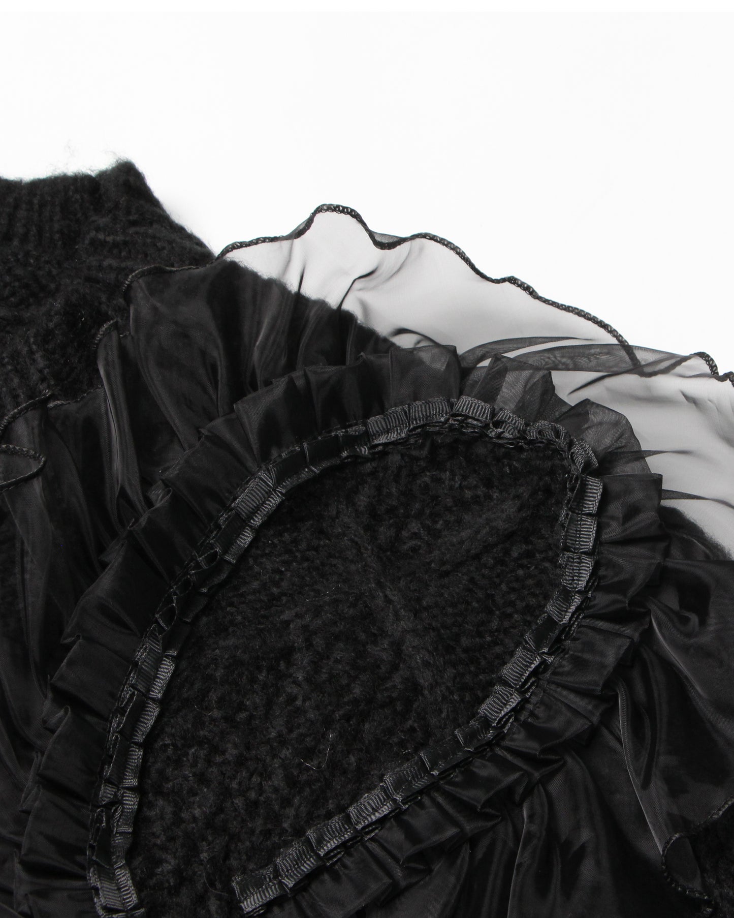 Black Knit Sweater with Sheer Ruffle Overlay