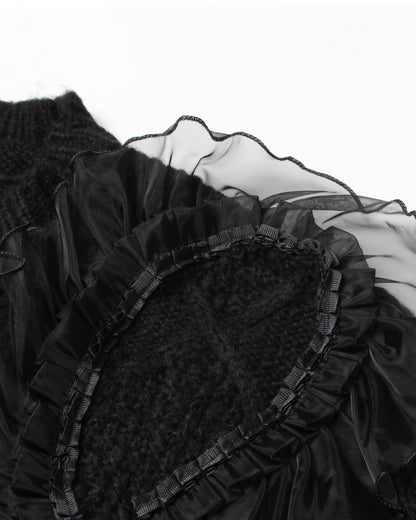 Black Knit Sweater with Sheer Ruffle Overlay