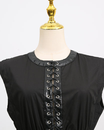 Black Lace-Up Waist Sleeveless Maxi Dress