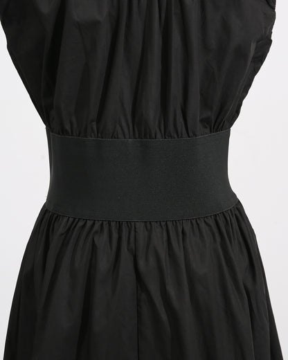 Black Lace-Up Waist Sleeveless Maxi Dress