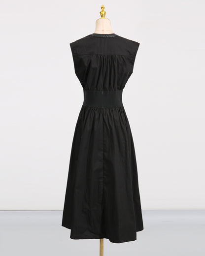 Black Lace-Up Waist Sleeveless Maxi Dress