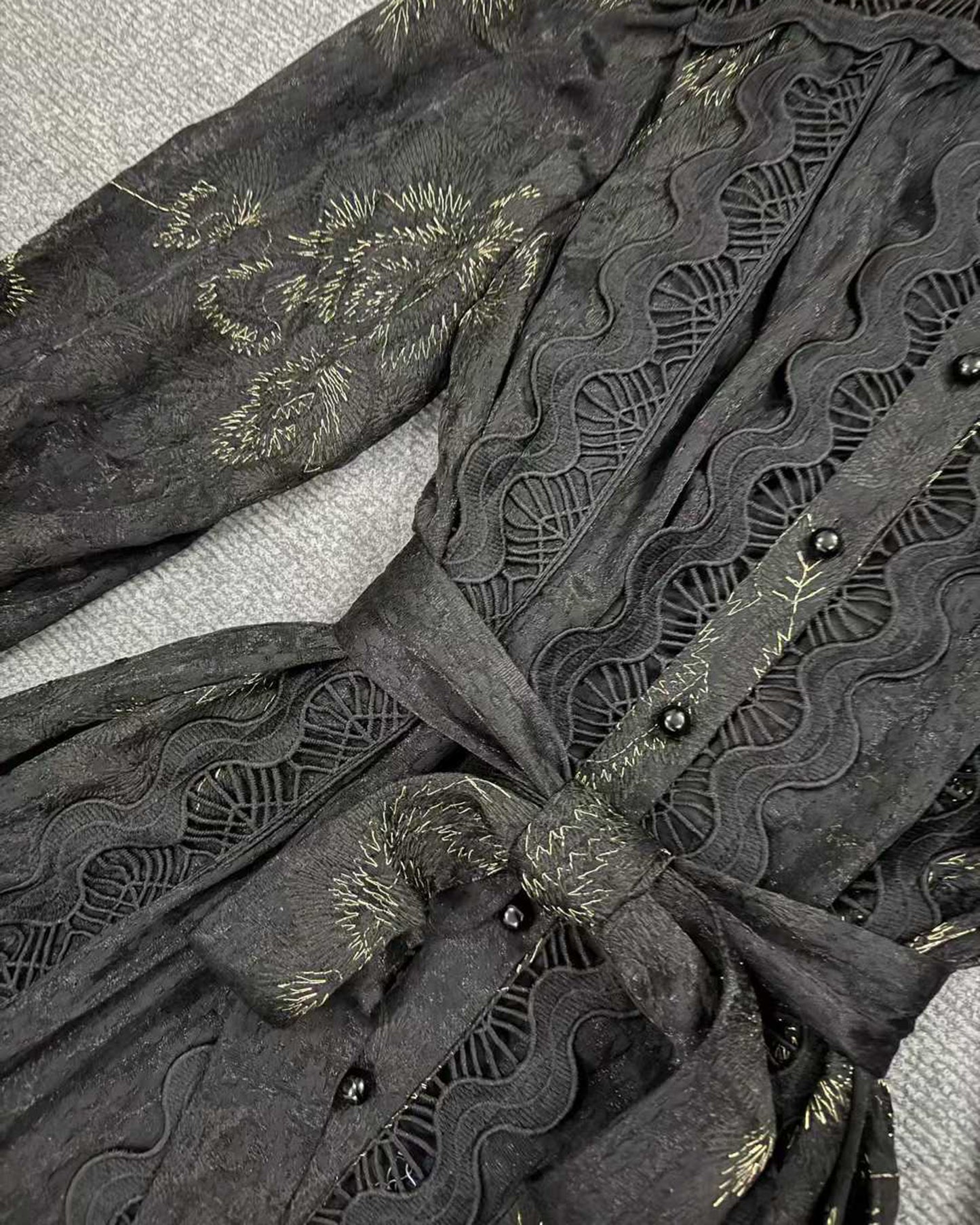 Black Lace Belted Tiered Maxi Dress