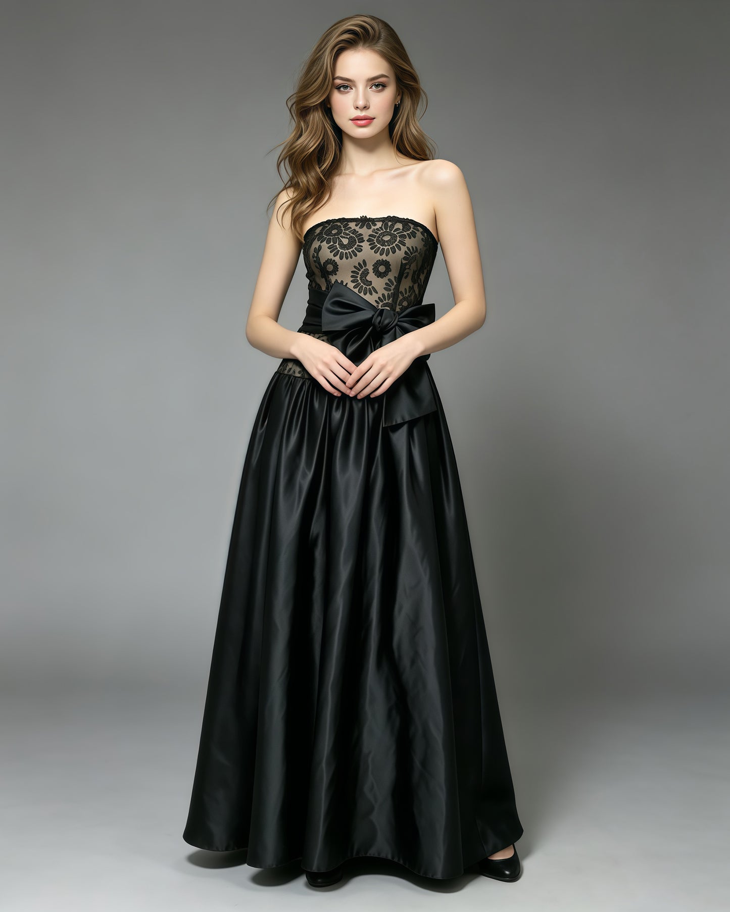 Black Lace Bowknot Tube Dress