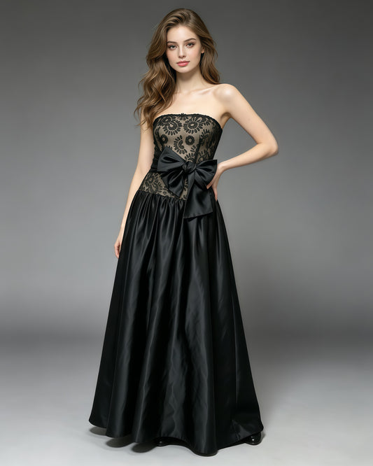 Black Lace Bowknot Tube Dress