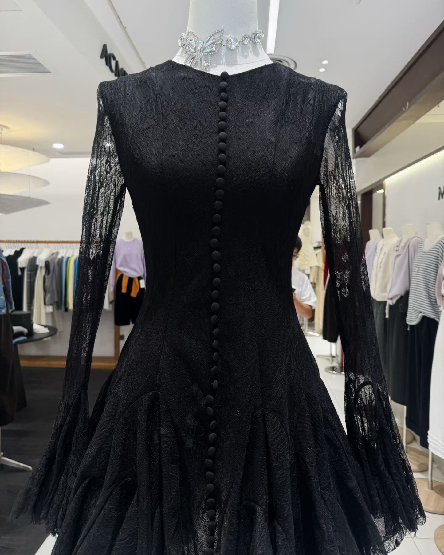 Black Lace Fitted Ruffle Mini Dress