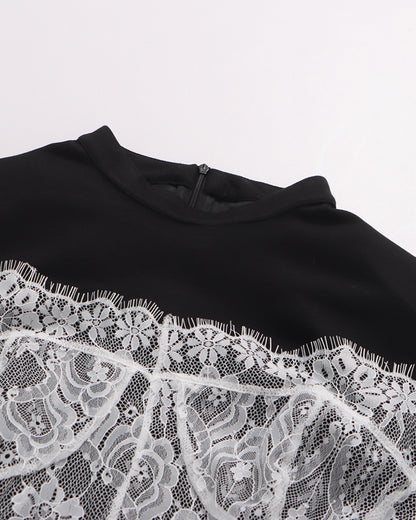 Black Lace Panel Double-Belt Maxi Dress