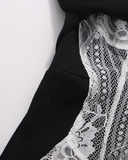 Black Lace Panel Double-Belt Maxi Dress