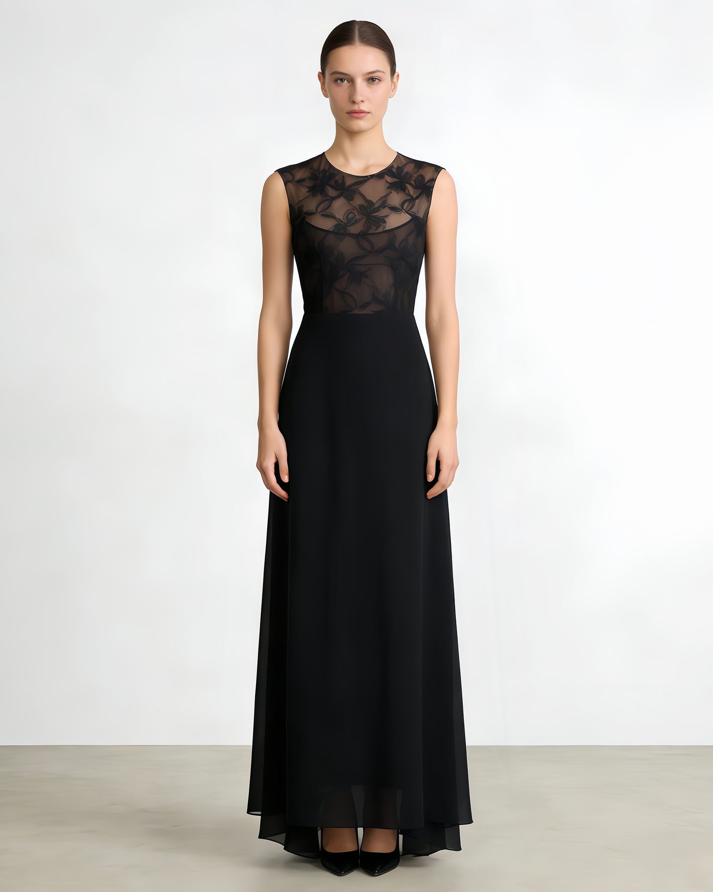 Black Lace Sheer Sleeveless Maxi Dress