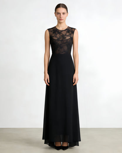 Black Lace Sheer Sleeveless Maxi Dress