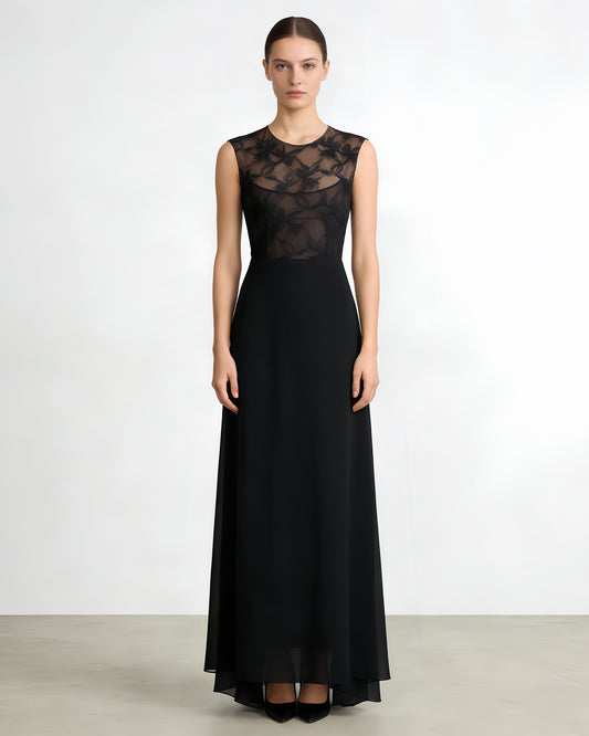 Black Lace Sheer Sleeveless Maxi Dress