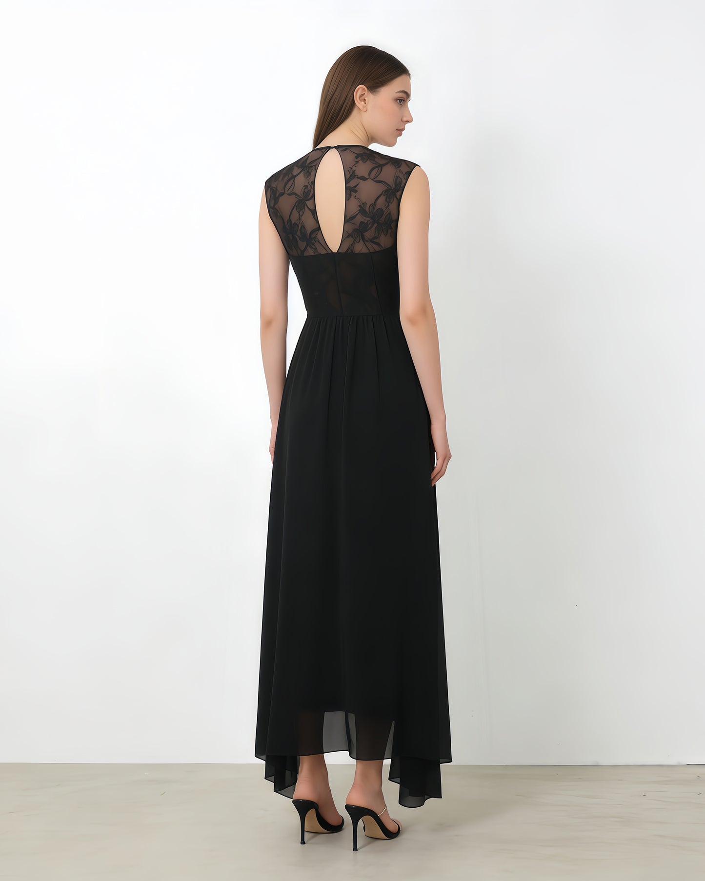 Black Lace Sheer Sleeveless Maxi Dress