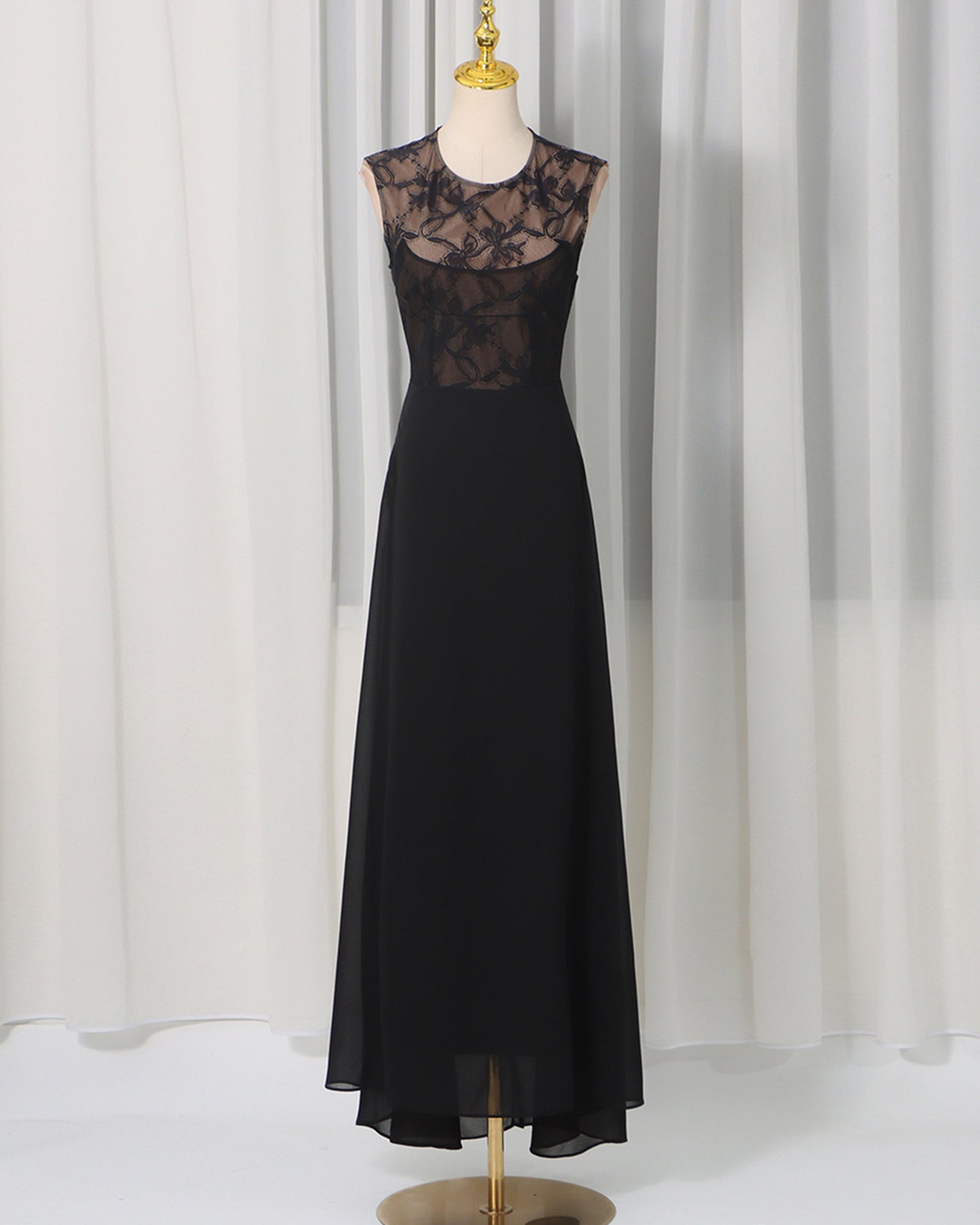 Black Lace Sheer Sleeveless Maxi Dress