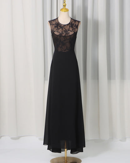 Black Lace Sheer Sleeveless Maxi Dress