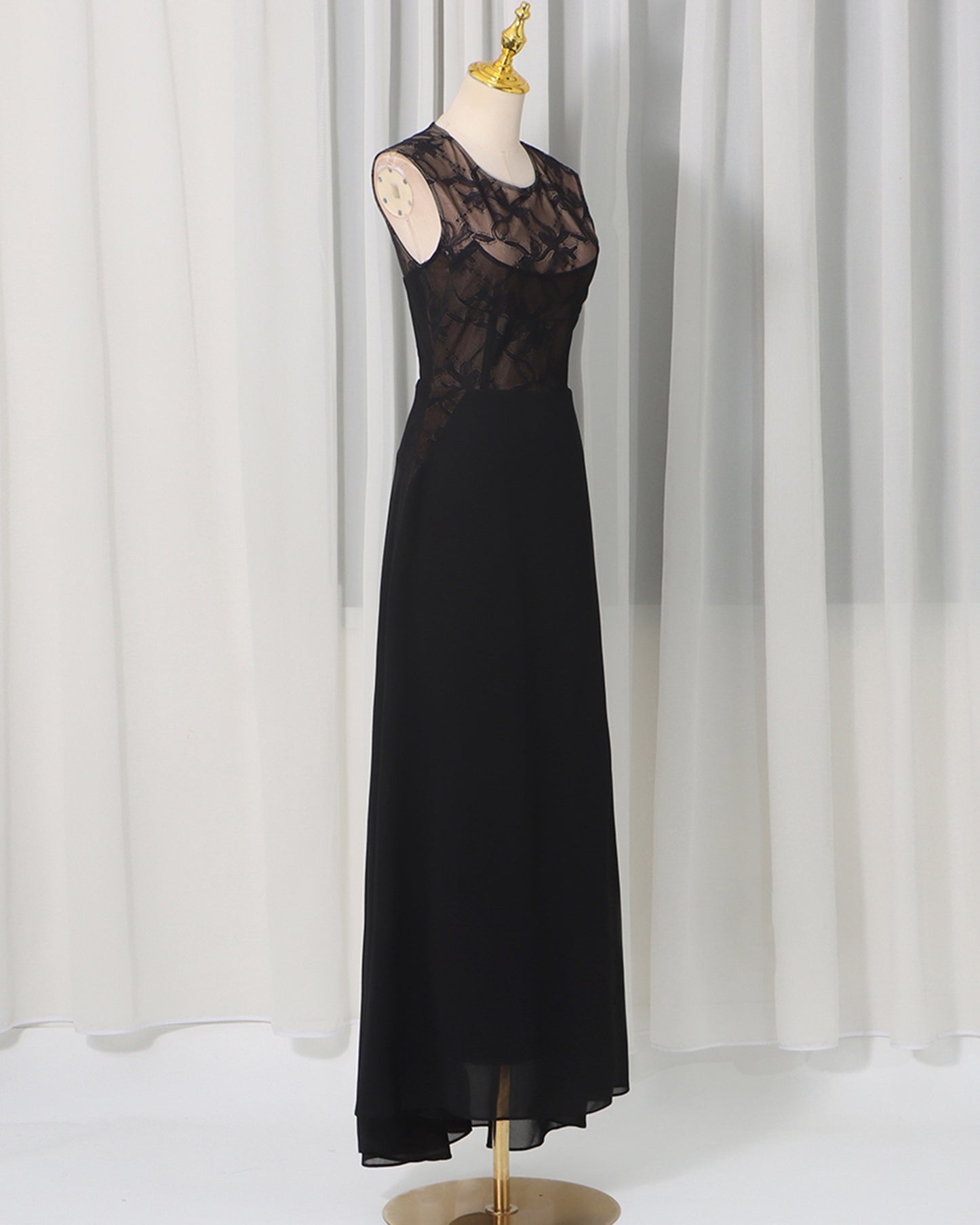 Black Lace Sheer Sleeveless Maxi Dress