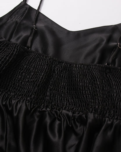 Black Lace Shirt & Satin Dress Two-Piece Set