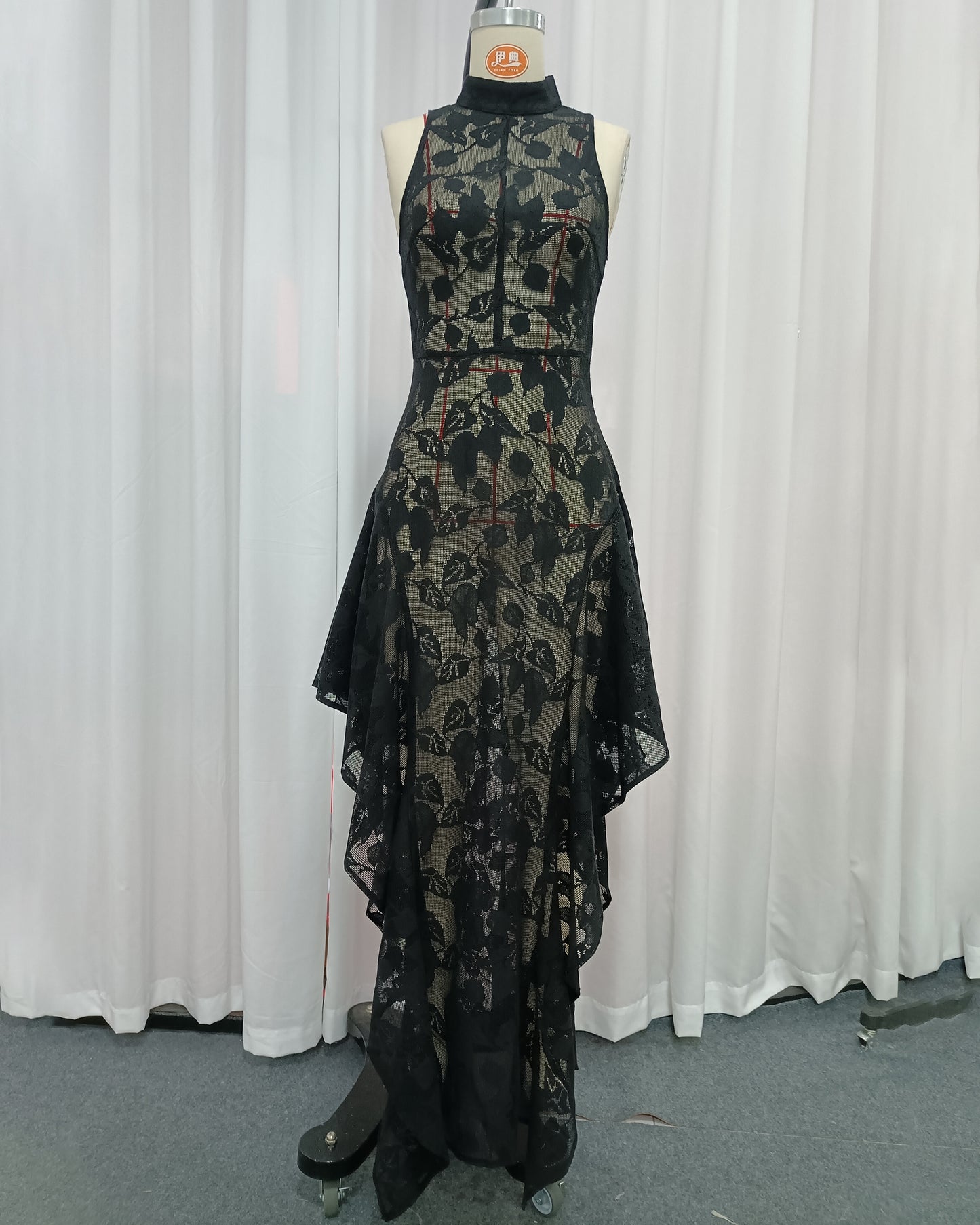 Black Lace Sleeveless Asymmetric Maxi Dress