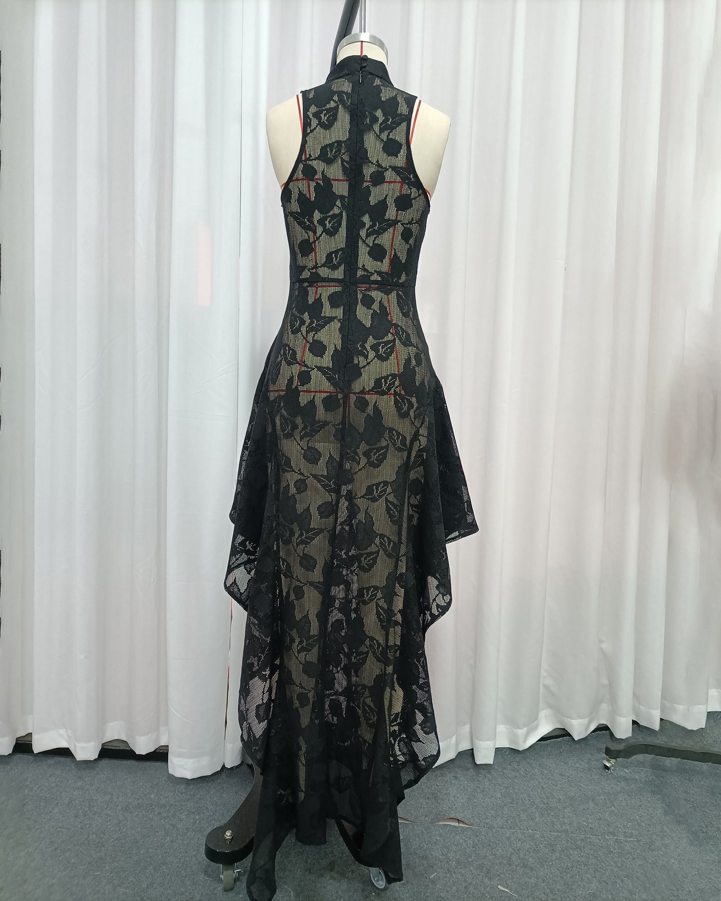 Black Lace Sleeveless Asymmetric Maxi Dress