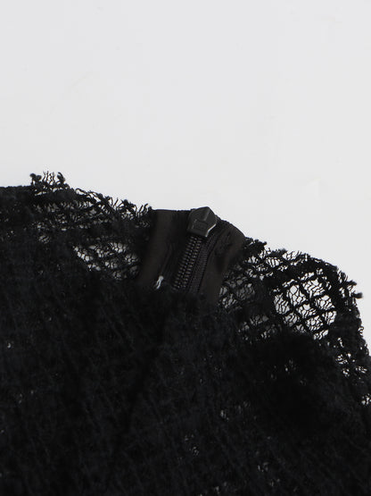 Black Lace Sleeveless Maxi Dress with Mock Neck