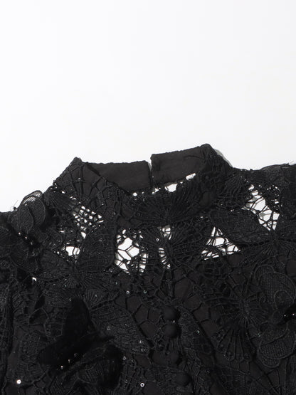 Black Lace Top & Tulle Skirt Two-Piece Set