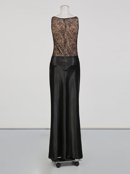 Black Lace & Satin Mermaid Evening Gown