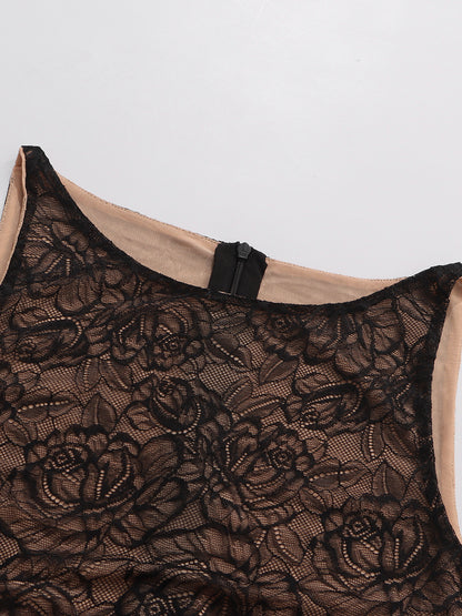 Black Lace & Satin Mermaid Evening Gown