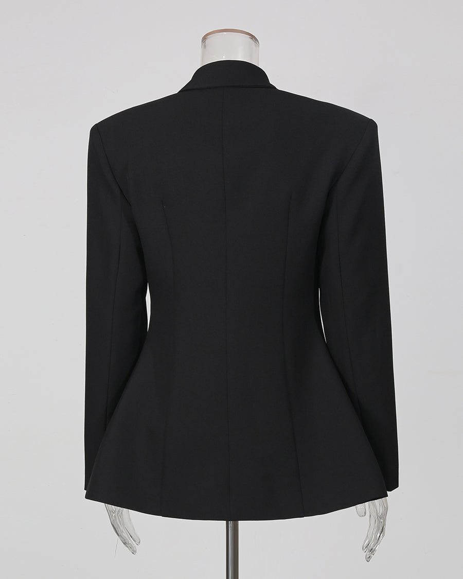 Black Lapel Long Sleeves Cotout Tunic Jacket
