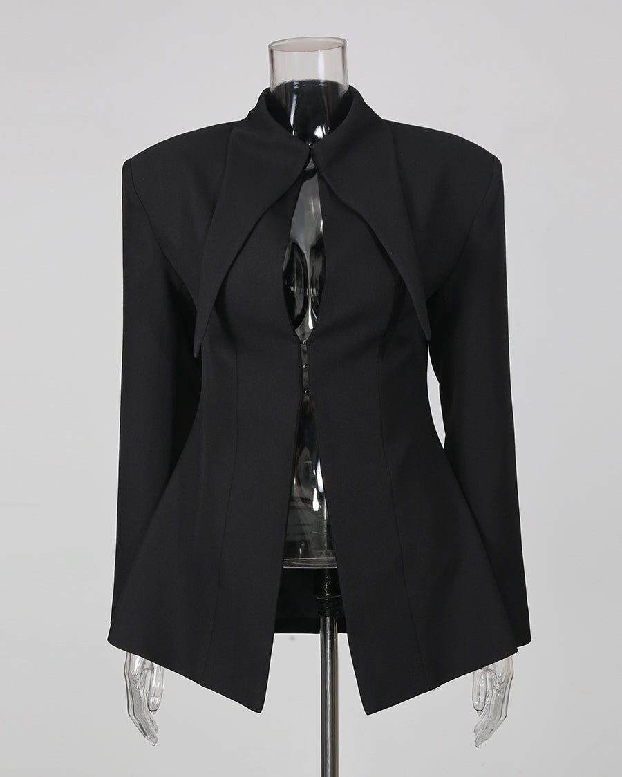 Black Lapel Long Sleeves Cotout Tunic Jacket