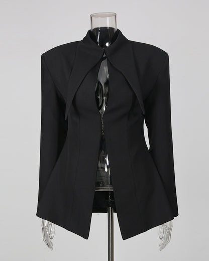 Black Lapel Long Sleeves Cotout Tunic Jacket