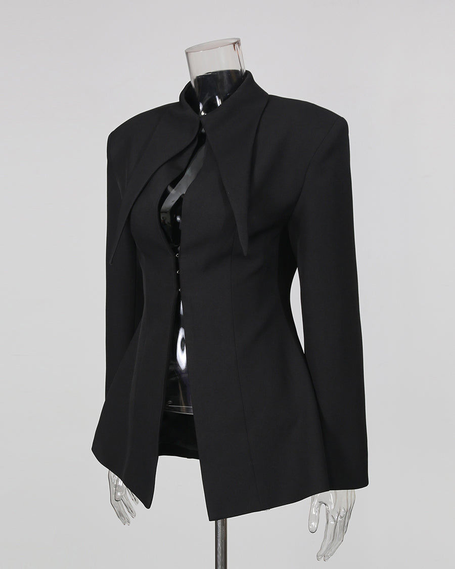 Black Lapel Long Sleeves Cotout Tunic Jacket