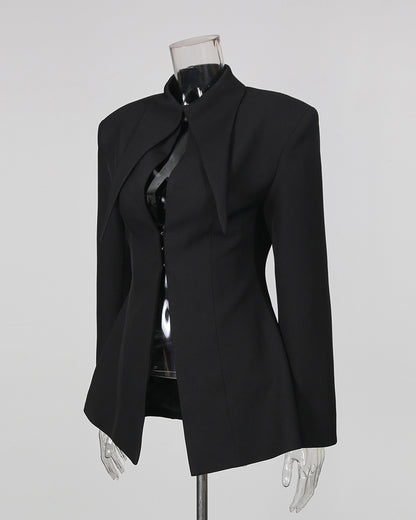 Black Lapel Long Sleeves Cotout Tunic Jacket