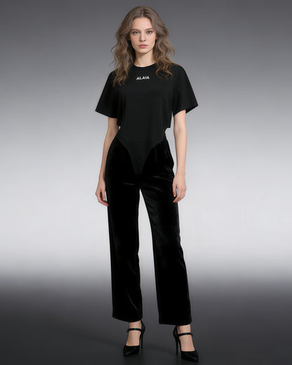 Black Letter Print Short Sleeve Bodysuit