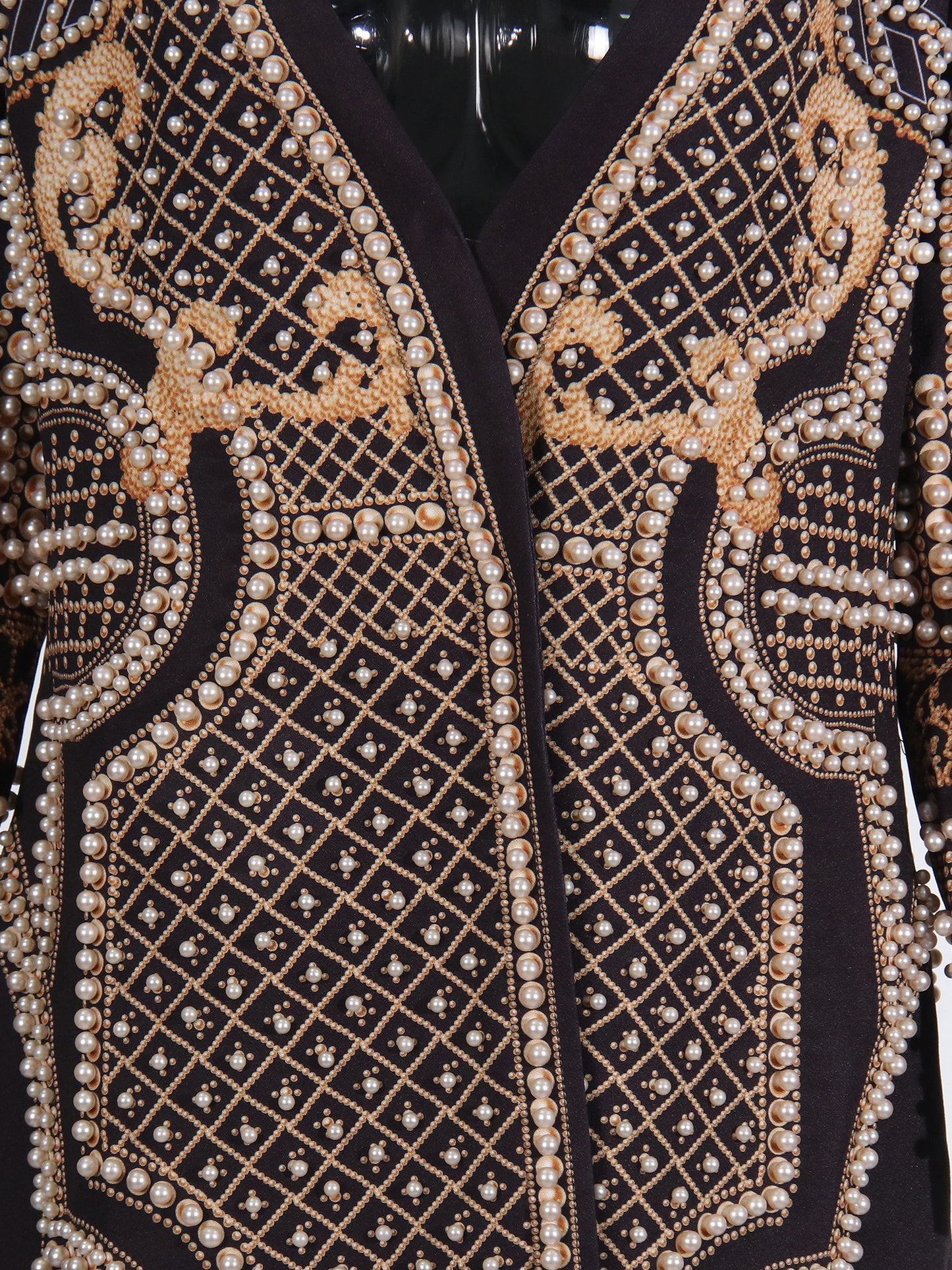 Black Long Coat with Gold Embroidery & Pearl Detailing