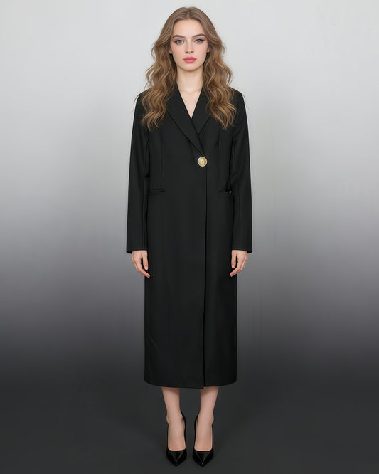 Black Long Jacket with Single Gold Button