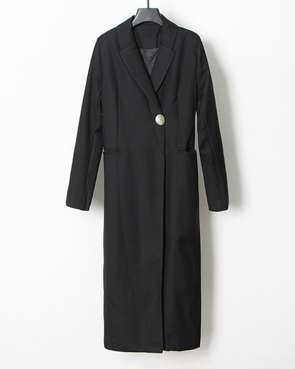 Black Long Jacket with Single Gold Button