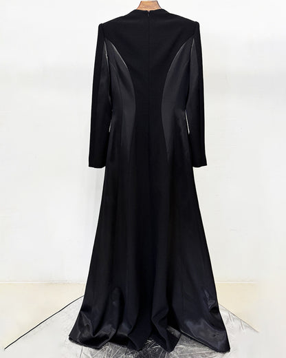 Black Long Sleeve Evening Gown with Rhinestone Trim