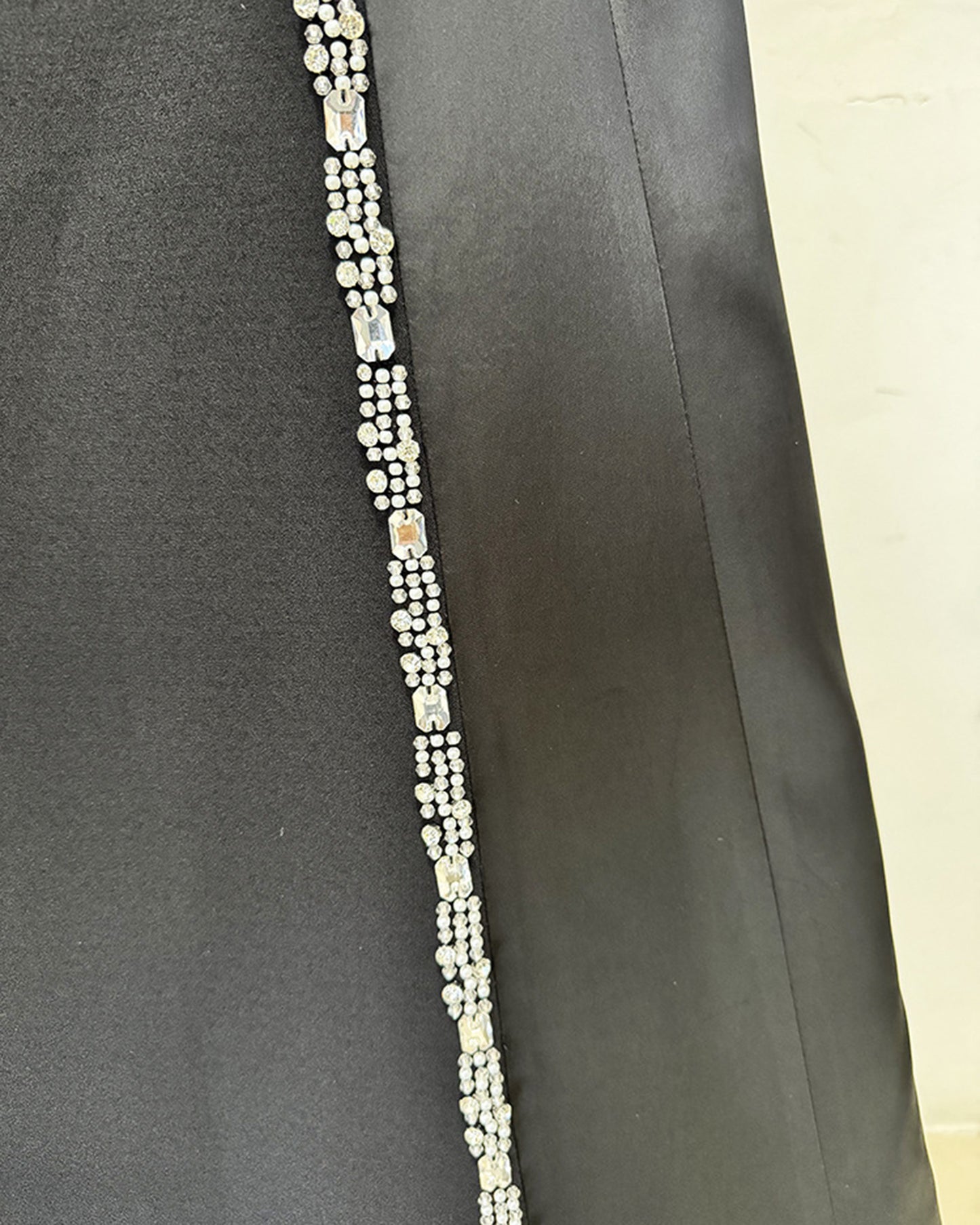 Black Long Sleeve Evening Gown with Rhinestone Trim