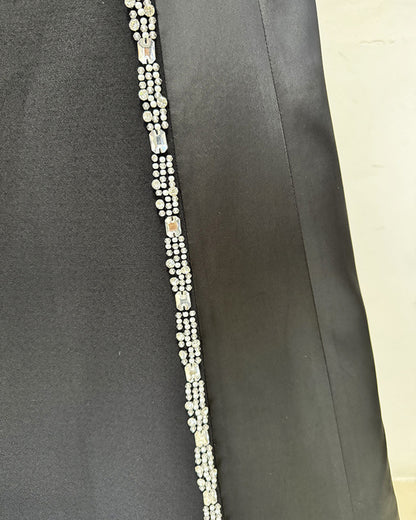 Black Long Sleeve Evening Gown with Rhinestone Trim