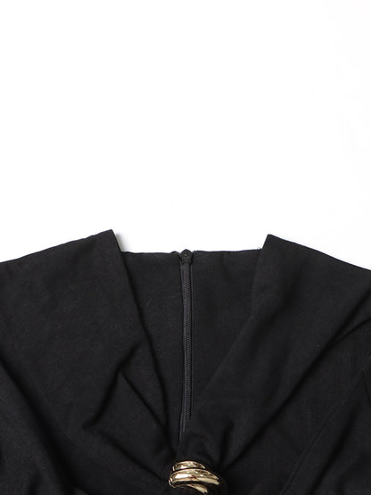 Black Long Sleeve Top with Gold Ring & Cutout Detail