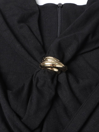 Black Long Sleeve Top with Gold Ring & Cutout Detail