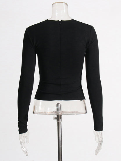 Black Long Sleeve Top with Gold Ring & Cutout Detail