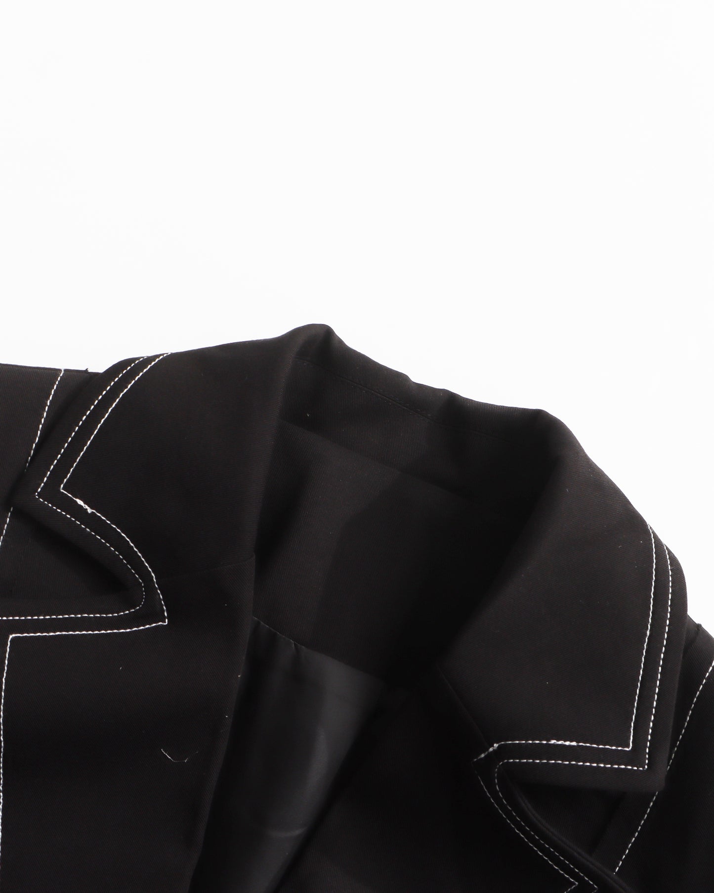 Black Longline Coat with White Contrast Stitching
