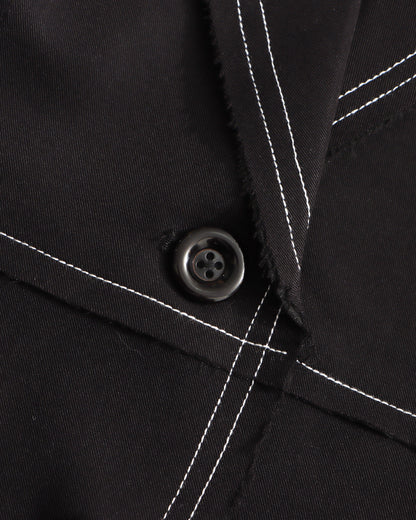 Black Longline Coat with White Contrast Stitching